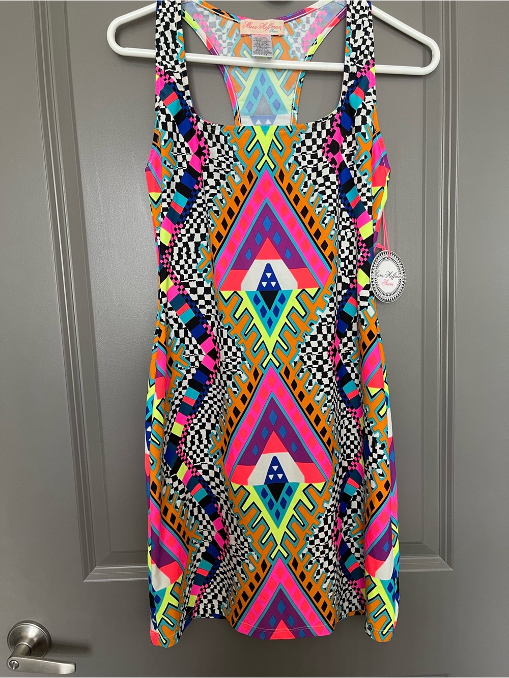 Mara Hoffman Neon Geometric Swim Cover-Up in Black, Pink, Orange, Blue, Yellow